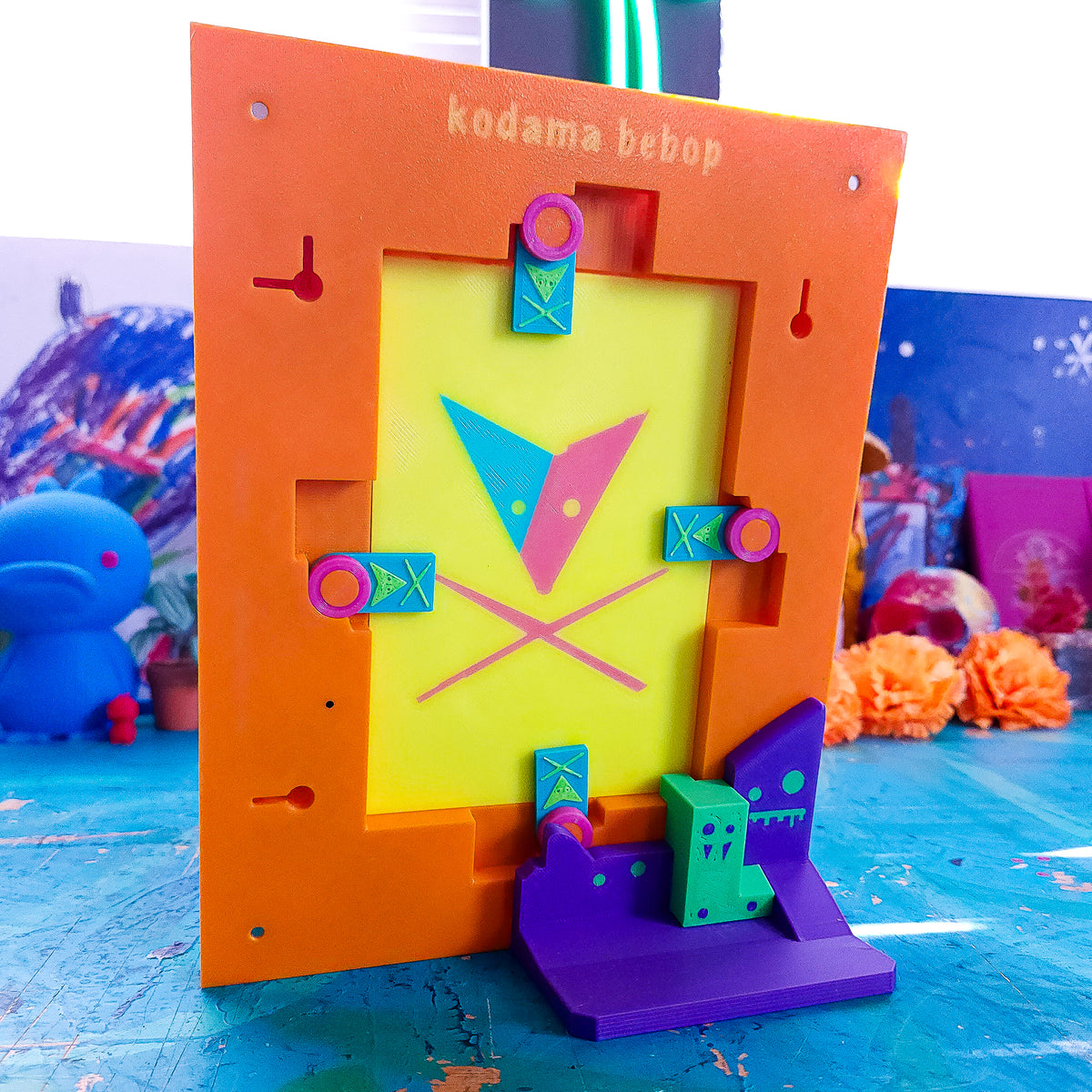 Korok Frame - Marigold Edition - Pink Flowers, DARK Blue face, Yellow Dots