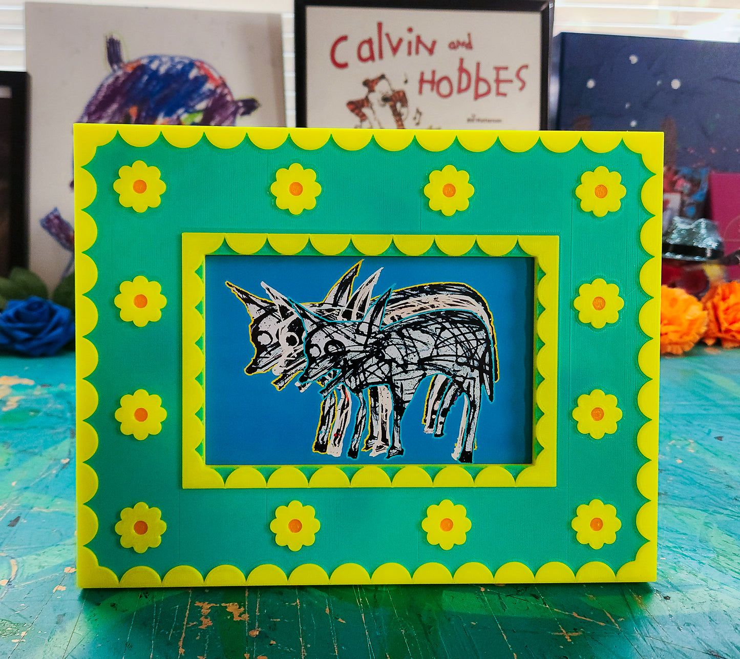 Korok Frame - Marigold Edition - Yellow flowers on LIGHT Blue face and orange dots