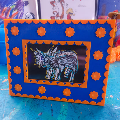 Korok Frame - Marigold Edition - Pink Flowers, DARK Blue face, Yellow Dots