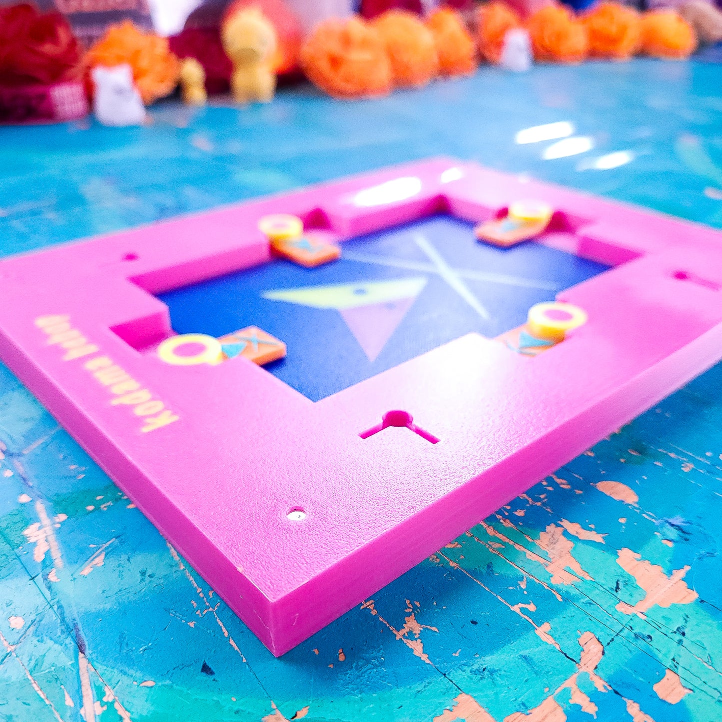 Korok Frame - Marigold Edition - Pink Flowers, Dark Blue face, Yellow Dots