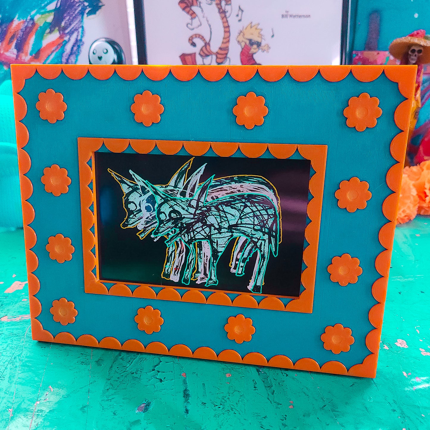 Korok Frame - Marigold Edition - Orange Flowers, LIGHT Blue face, Yellow Dots