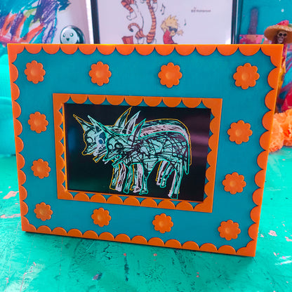 Korok Frame - Marigold Edition - Orange Flowers, LIGHT Blue face, Yellow Dots